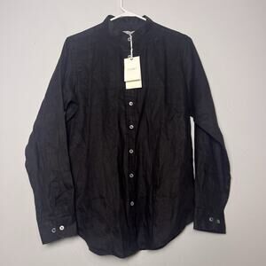 NWT Camixa Womens Linen Button Down Shirt Black Sz L